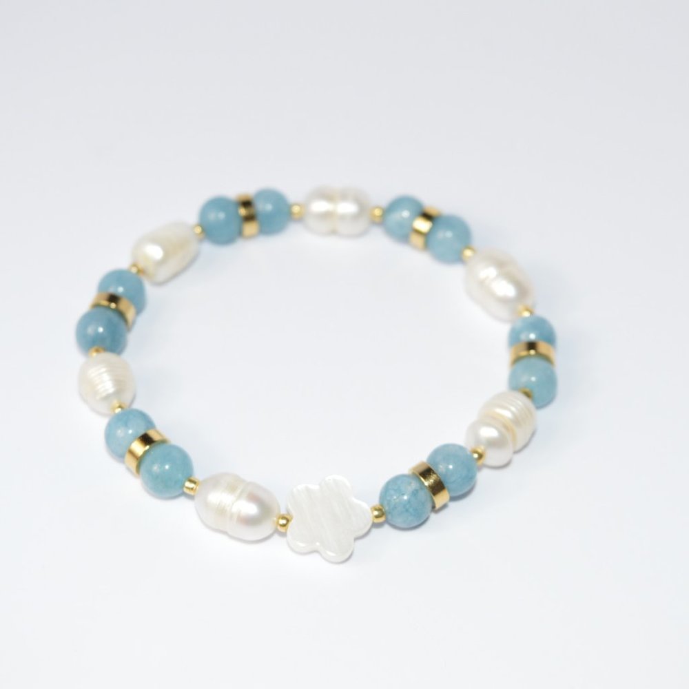 Agate Freshwater Pearls Clover Beaded Bracelet